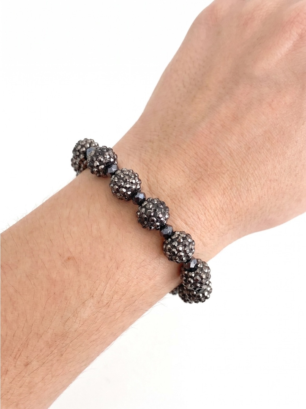 Rhinestone Pave Ball Stretch Bracelet - Gunmetal
